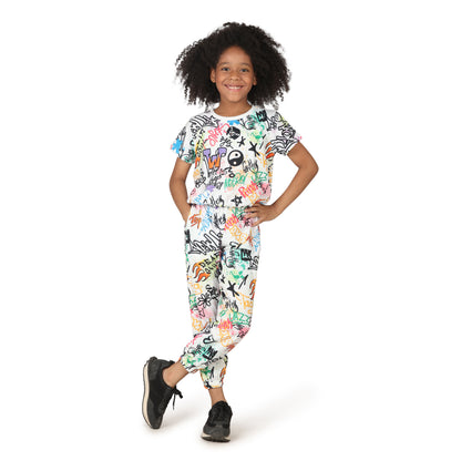 Pampolina Girls Printed Co-Ord Sets-Off-White