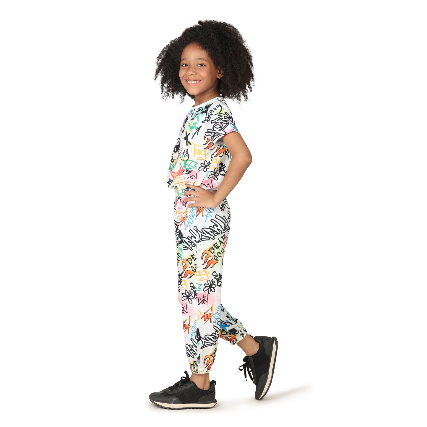 Pampolina Girls Printed Co-Ord Sets-Off-White