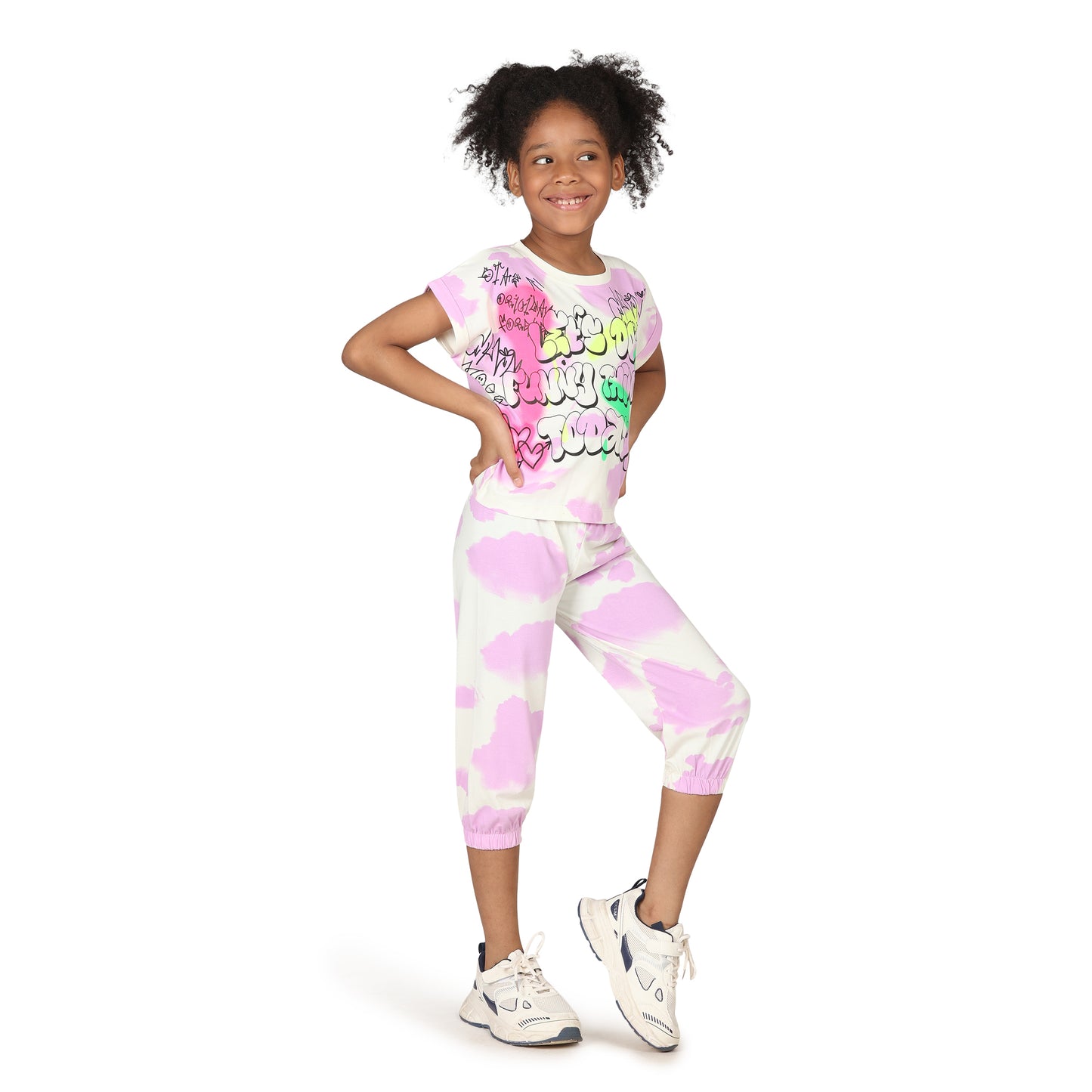 Pampolina Girls Printed Co-Ord Sets-White
