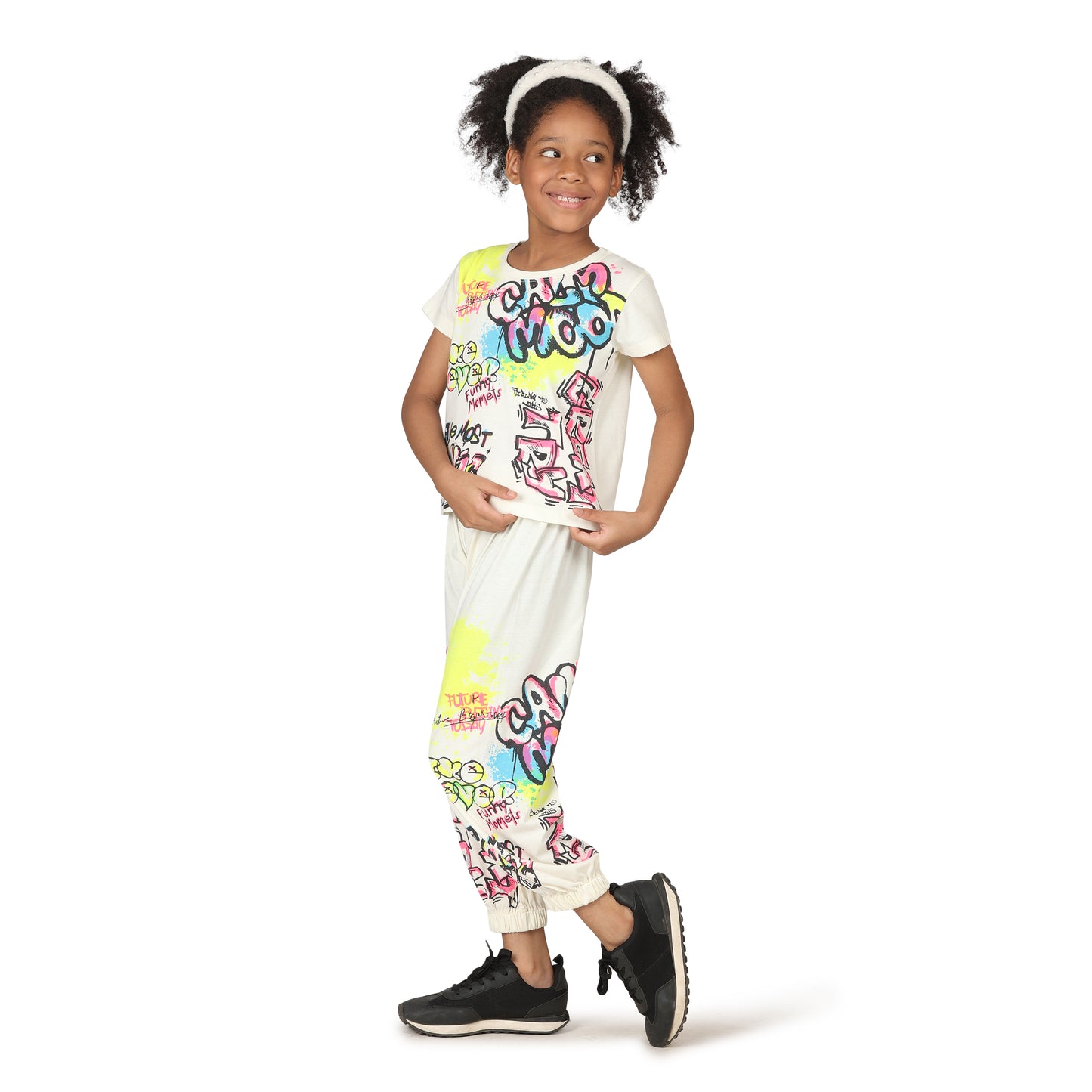 Pampolina Girls Printed Co-Ord Sets-Off-White
