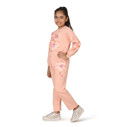 Pampolina Girls Floral Printed Track suit - Peach