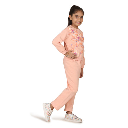 Pampolina Girls Floral Printed Track suit - Peach