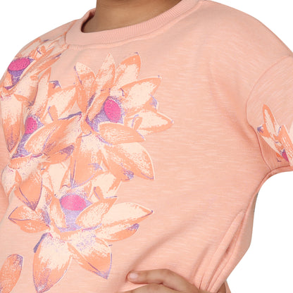 Pampolina Girls Floral Printed Track suit - Peach