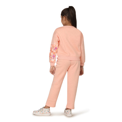 Pampolina Girls Floral Printed Track suit - Peach