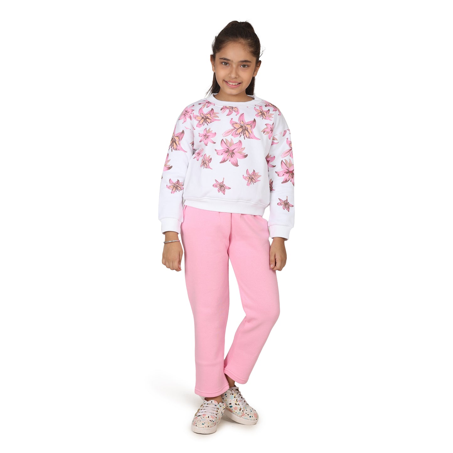 Pampolina Girls Floral Printed Track suit - Pink