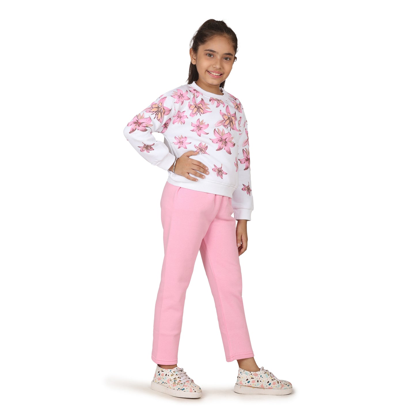 Pampolina Girls Floral Printed Track suit - Pink