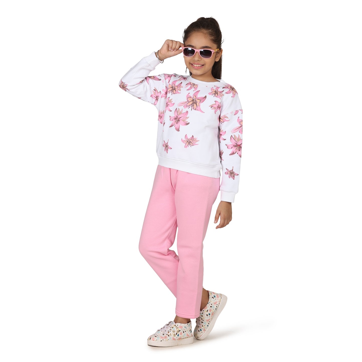 Pampolina Girls Floral Printed Track suit - Pink