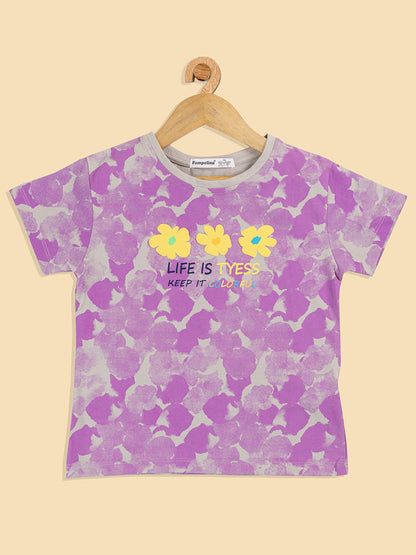 Pampolina Girls Floral Printed Co-Ord Sets-Purple