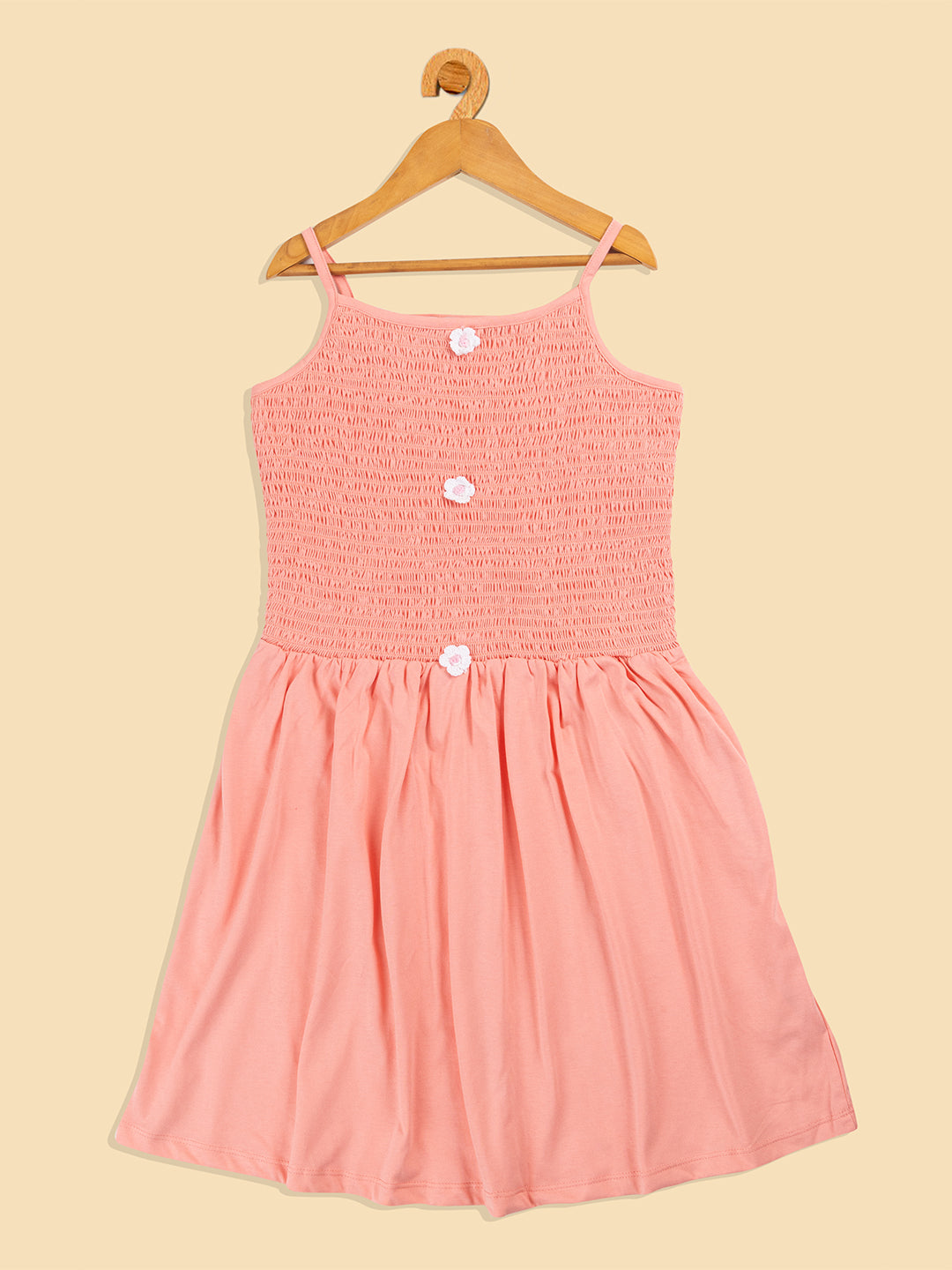 Pampolina  Solid Summer Cotton Dress For Baby Girl-Peach