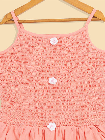 Pampolina  Solid Summer Cotton Dress For Baby Girl-Peach