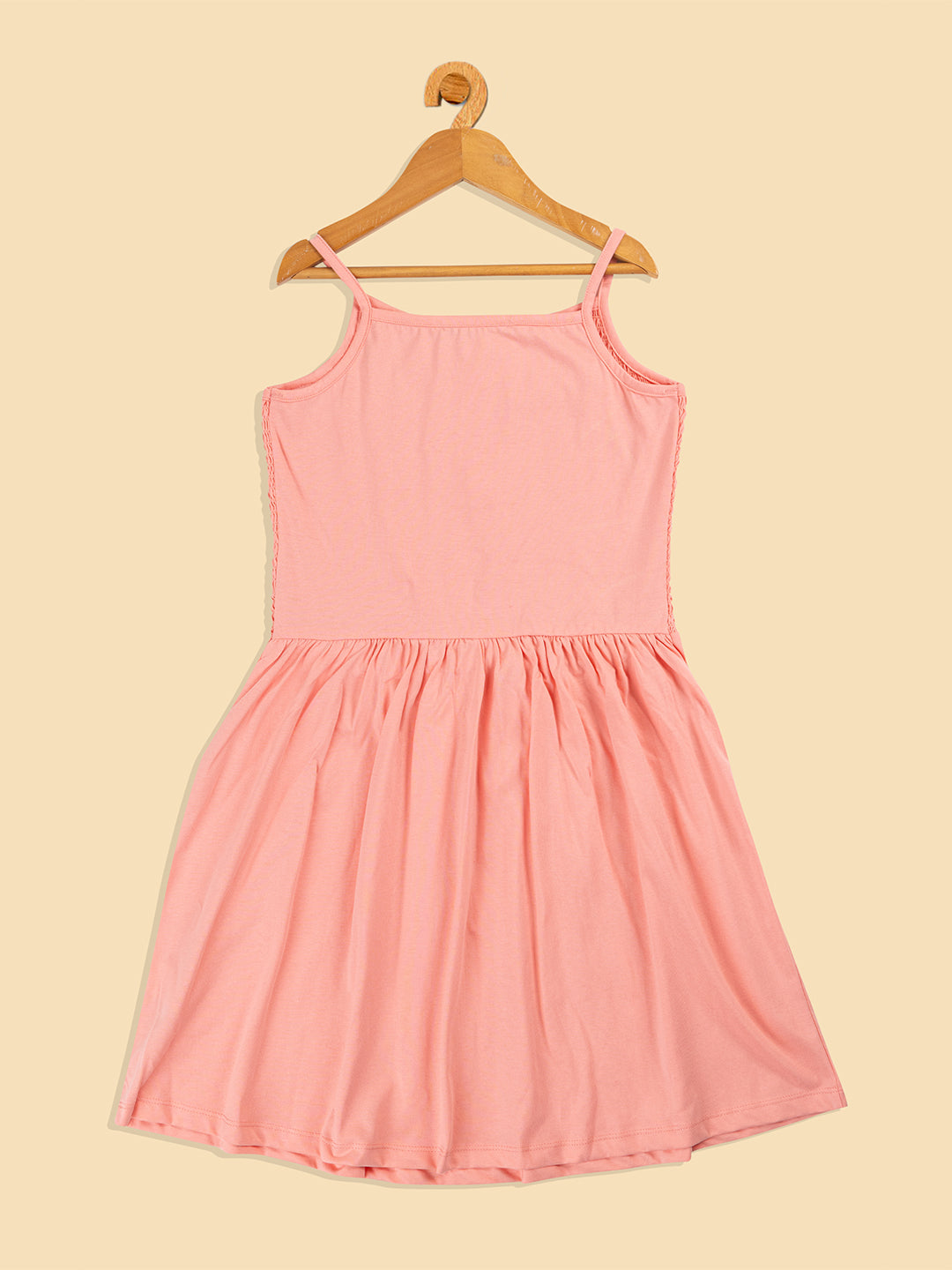 Pampolina  Solid Summer Cotton Dress For Baby Girl-Peach