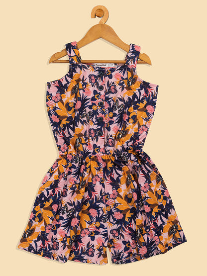 Pampolina Printed Summer Cotton Dress For Baby Girl-Peach