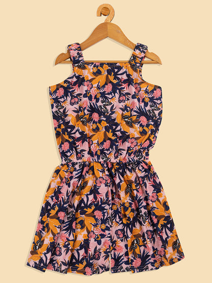 Pampolina Printed Summer Cotton Dress For Baby Girl-Peach