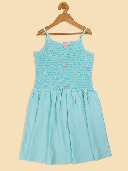 Pampolina  Solid Summer Cotton Dress For Baby Girl-Turquise
