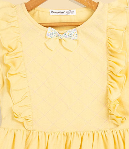 Pampolina  Solid Summer Cotton Dress For Baby Girl-Lemon