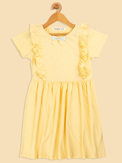 Pampolina  Solid Summer Cotton Dress For Baby Girl-Lemon