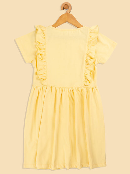 Pampolina  Solid Summer Cotton Dress For Baby Girl-Lemon