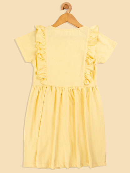 Pampolina  Solid Summer Cotton Dress For Baby Girl-Lemon