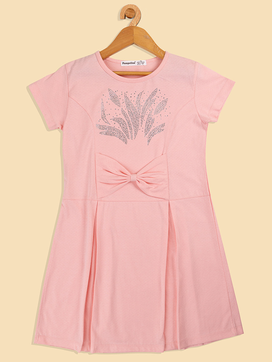 Pampolina  Printed Summer Cotton Dress For Baby Girl-Peach