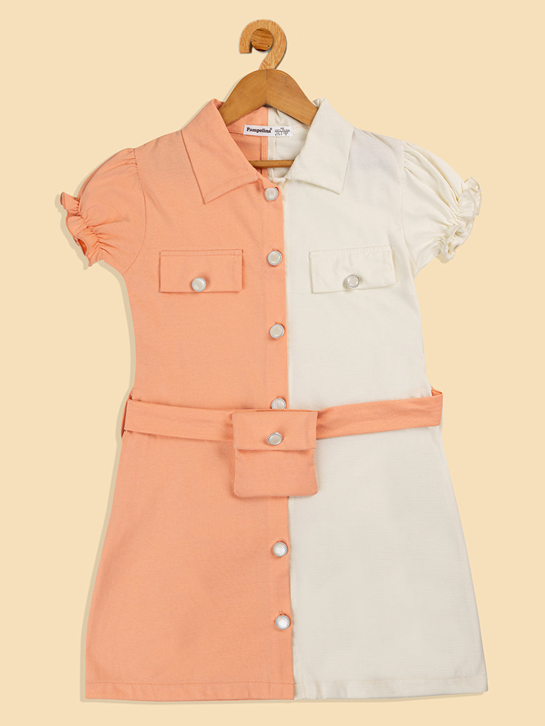 Pampolina  Solid Summer Cotton Dress For Baby Girl-Peach