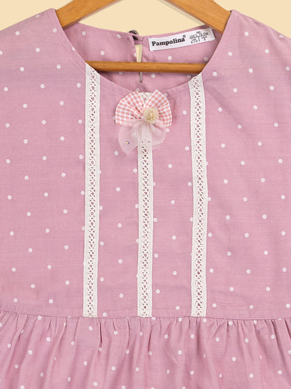 Pampolina  Printed Summer Cotton Dress For Baby Girl- O. PINK