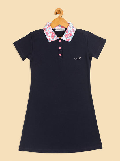 Pampolina  Solid Summer Cotton Dress For Baby Girl-Navy