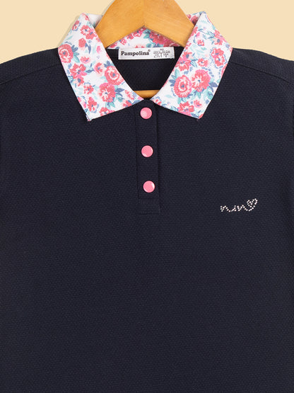 Pampolina  Solid Summer Cotton Dress For Baby Girl-Navy
