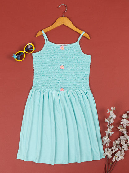 Pampolina  Solid Summer Cotton Dress For Baby Girl-Turquise