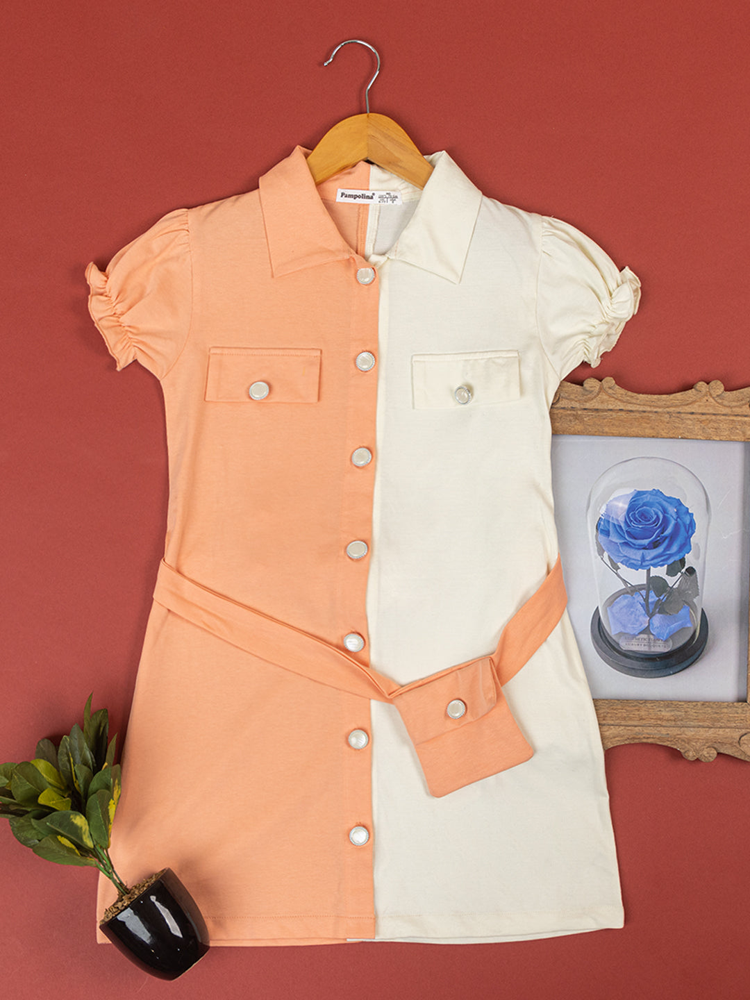 Pampolina  Solid Summer Cotton Dress For Baby Girl-Peach