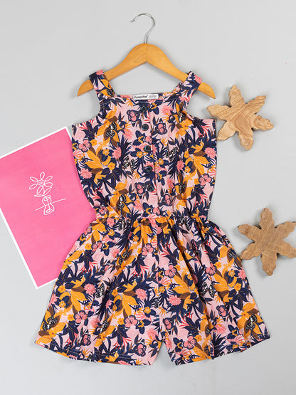 Pampolina Printed Summer Cotton Dress For Baby Girl-Peach