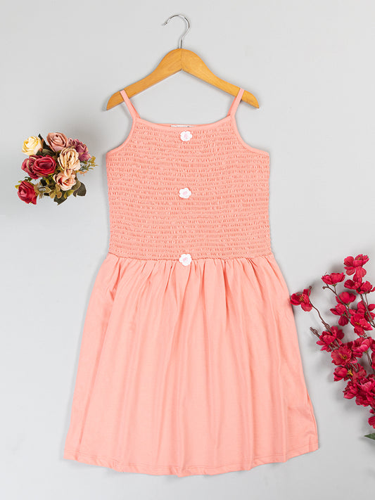 Pampolina  Solid Summer Cotton Dress For Baby Girl-Peach