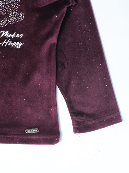 Pampolina Burgundy Sharing Top with "Glitter Dance Makes The Happy" Slogan and Bow Detail
