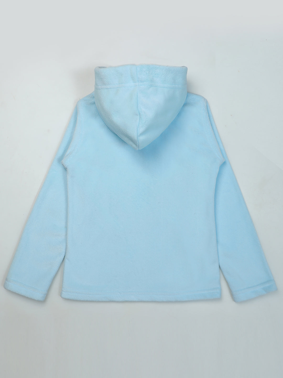 Pampolina Light Blue Fleece Hoodie - Girls' Sweatshirt with Cat & Flower Design