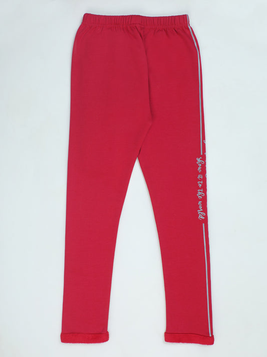 Pampolina Red Fleece-Lined Leggings with "Show it to the World" Detail