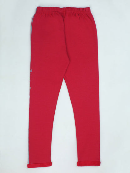 Pampolina Red Fleece-Lined Leggings with "Show it to the World" Detail