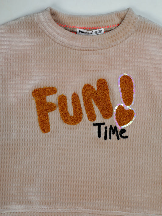 Pampolina Fawan Waffle Sweatshirt with "Fun Time" Design