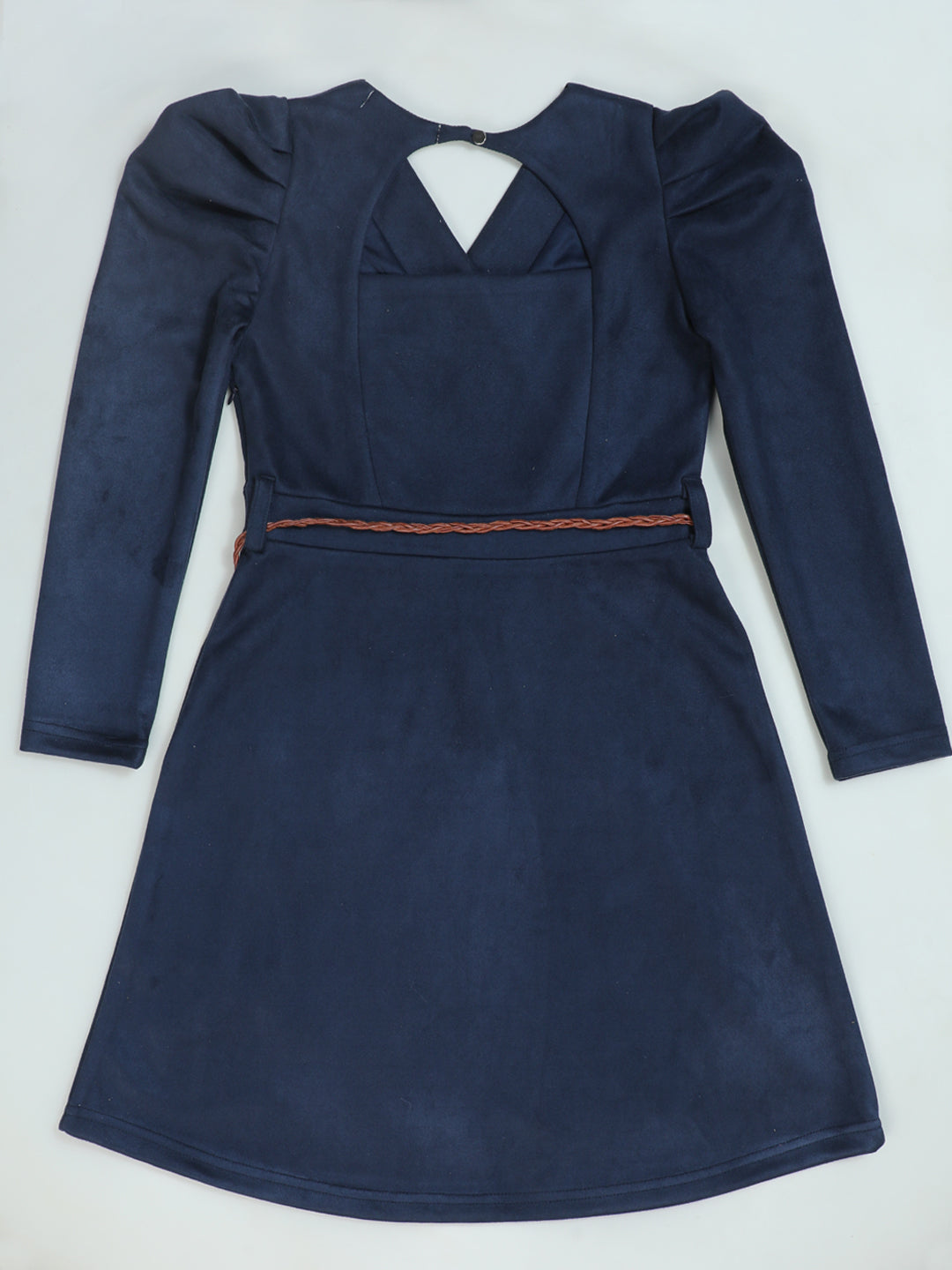 Pampolina Navy Blue Suede Dress - Girls' Wrap Style with Back Cutout & Belt