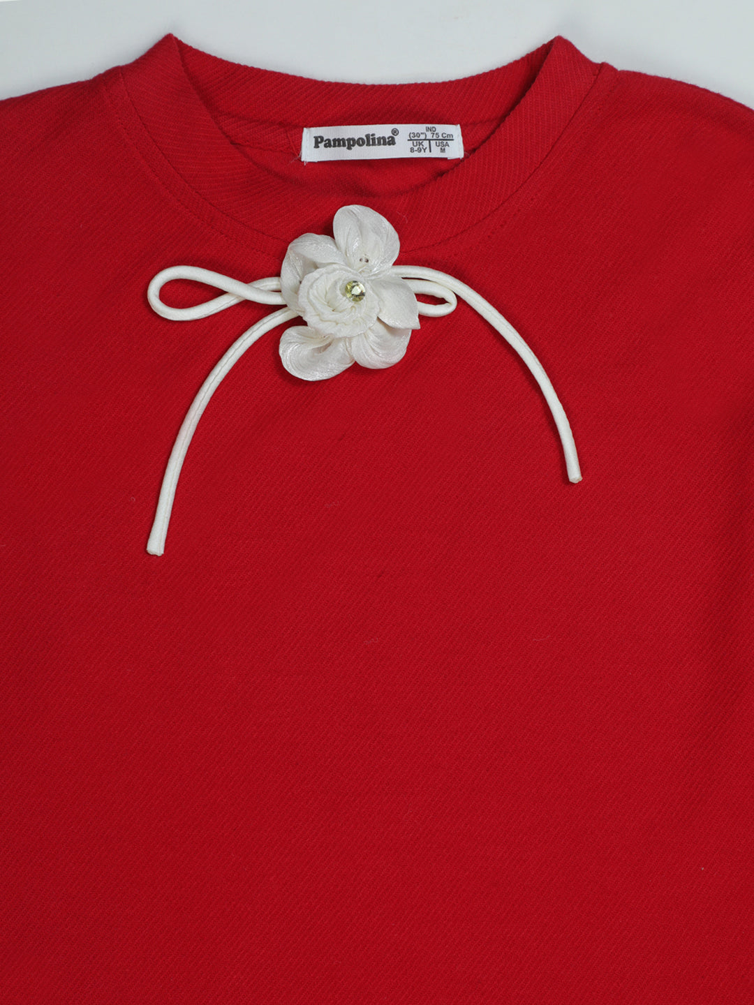 Pampolina Red Long Sleeve  - Girls' Top with Flower & Bow Detail