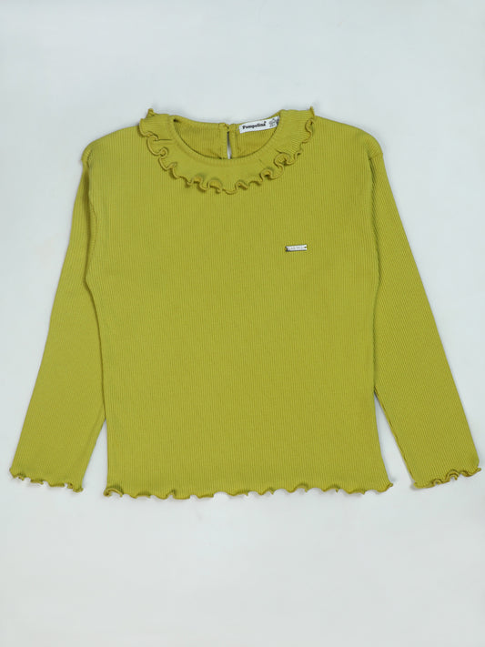 Pampolina Lime Green Ribbed Top with Ruffled Collar and Sleeves