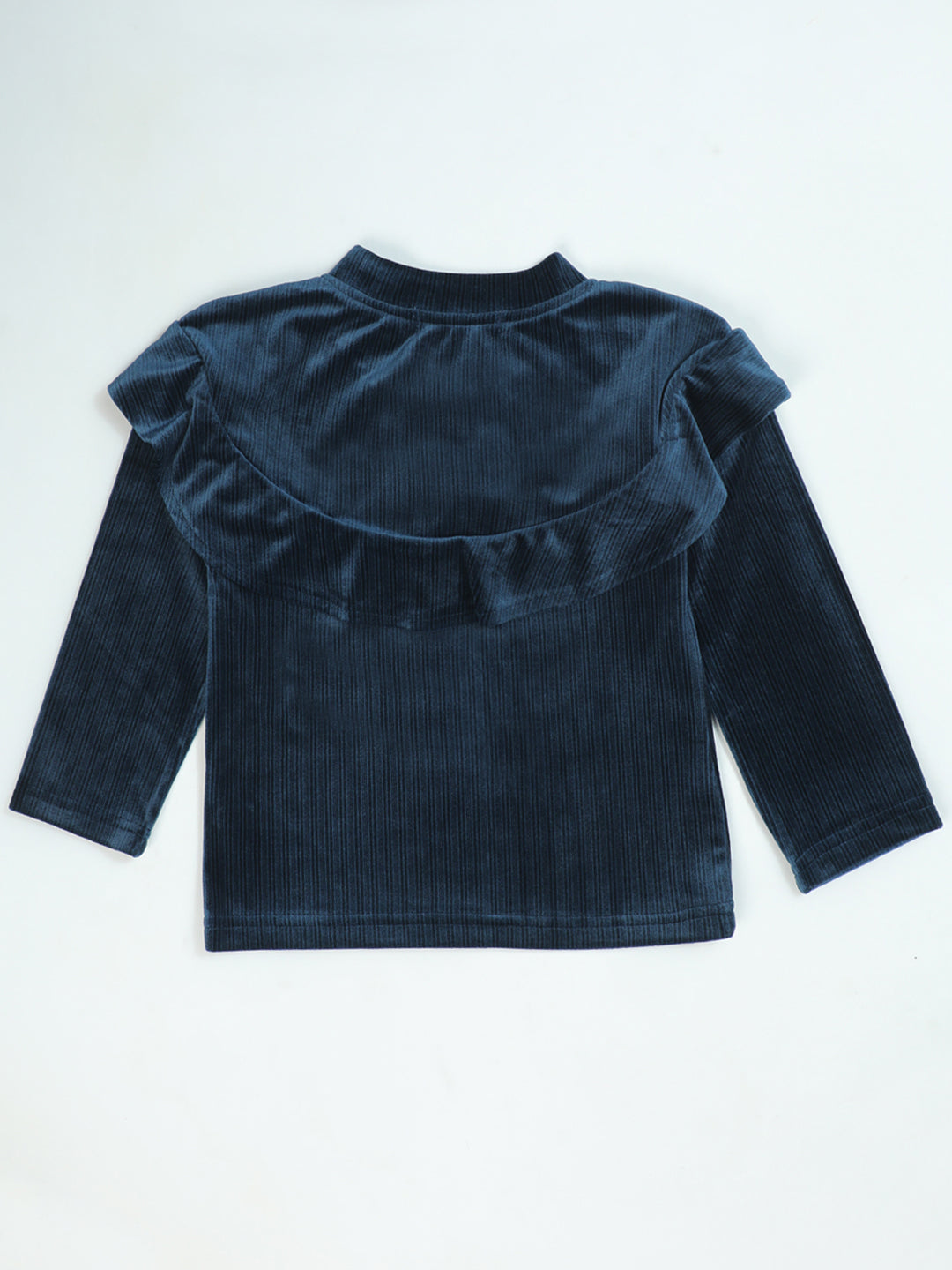 Pampolina Denim Blue Sharing Top - Girls' Long Sleeve with Embellished Collar