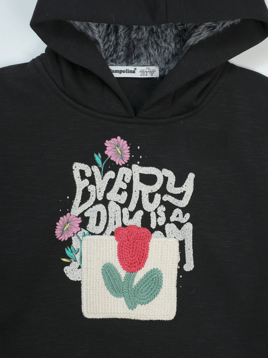 Pampolina "Every Day is a Dream" Black Sweatshirt - Girls' Sweatshirt with Fuzzy Lining