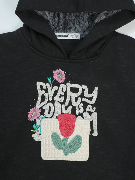 Pampolina "Every Day is a Dream" Black Sweatshirt - Girls' Sweatshirt with Fuzzy Lining