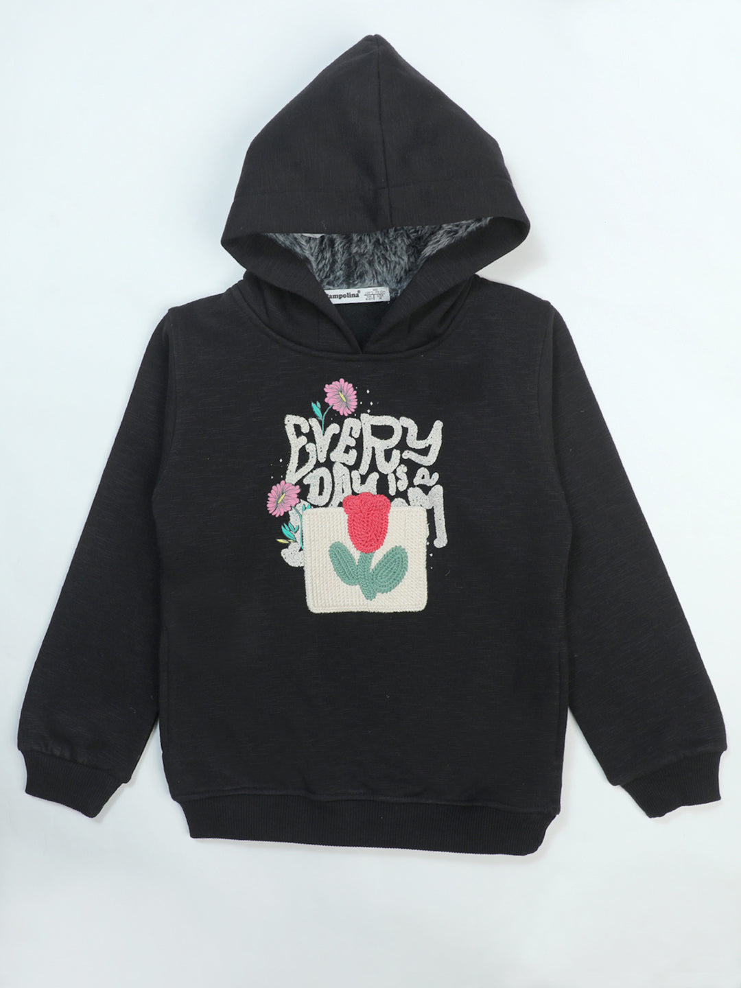 Pampolina "Every Day is a Dream" Black Sweatshirt - Girls' Sweatshirt with Fuzzy Lining