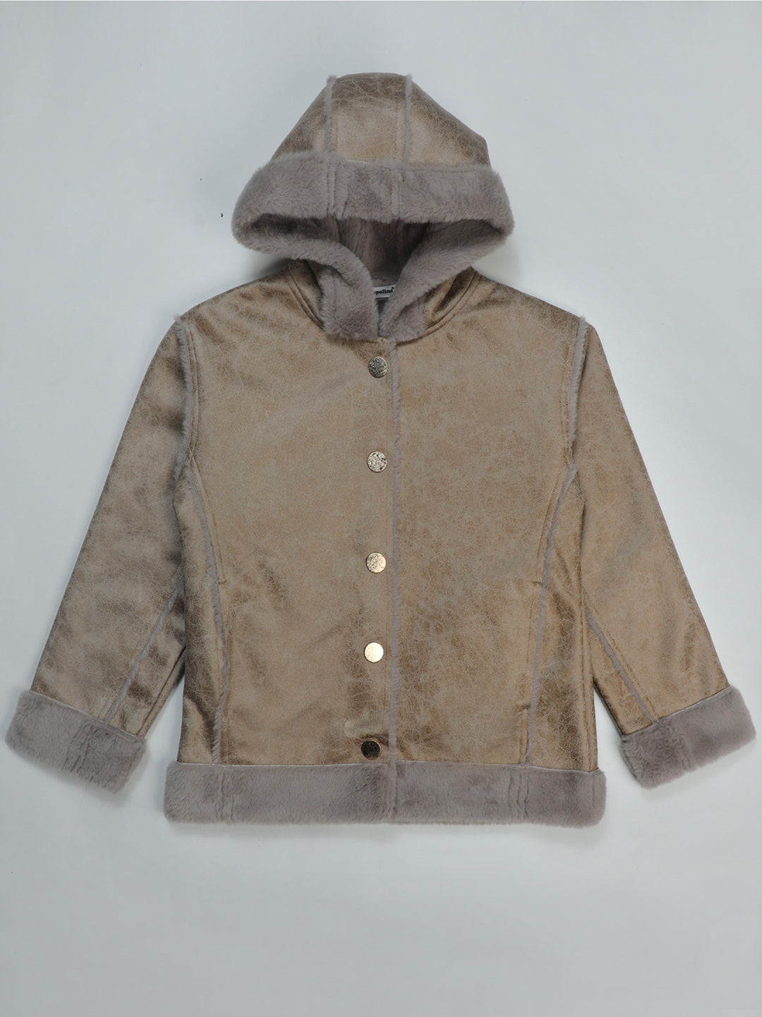 Pampolina Beige Faux Fur Trim Jacket - Girls' Hooded Suede-Look Jacket