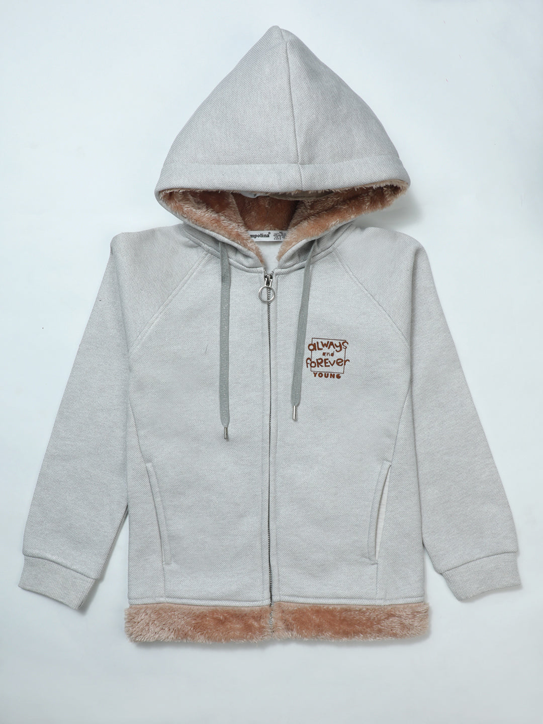 Pampolina "Always Forever Young" Grey Hoodie - Kids' Cozy Fleece Zip-Up