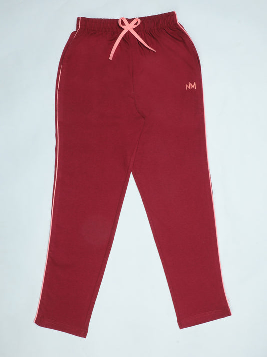 Pampolina Burgundy Jogger Pants with Pink Stripes and Drawstring