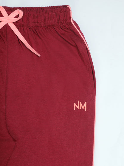 Pampolina Burgundy Jogger Pants with Pink Stripes and Drawstring