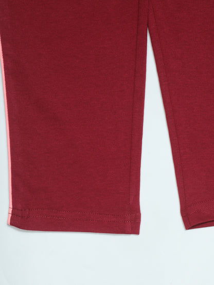 Pampolina Burgundy Jogger Pants with Pink Stripes and Drawstring