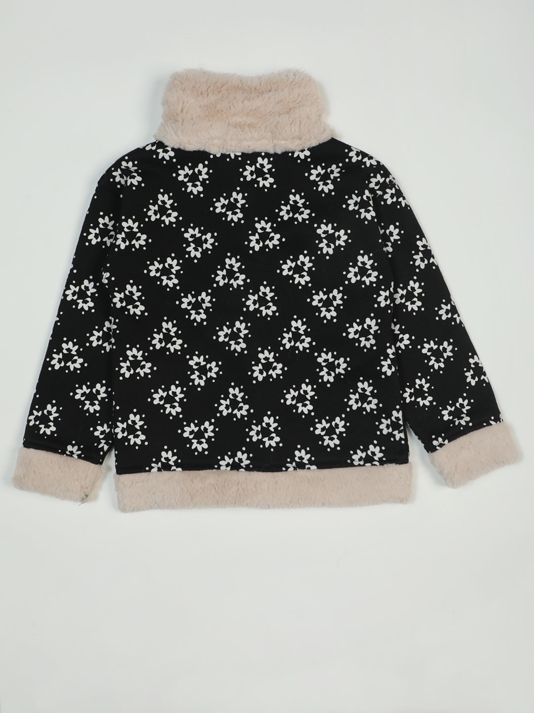 Pampolina Girls' Black Floral Jacket with Warm Faux Fur Lining