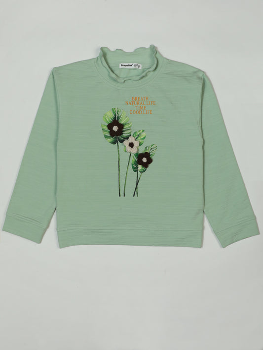 Pampolina Mint Green "Breath Natural Life" Sweatshirt with Flower Detail